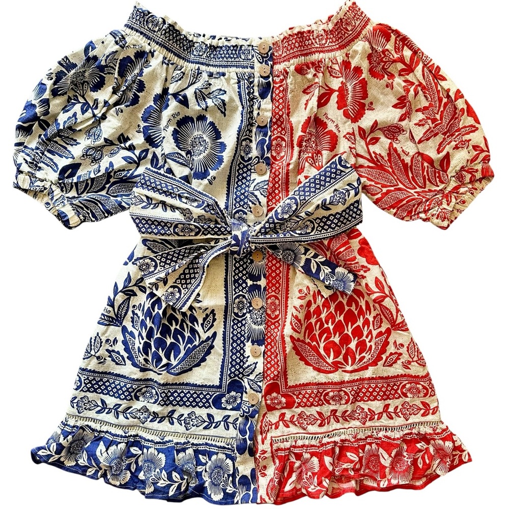 Farm Rio Mixed Pineapple Garden Mini Dress (Red & Blue) — NWT S